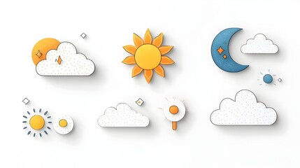 Leinwandbilder - Minimalist Weather Icons Featuring a Bright Sun Moon and Clouds with a Dual Color Palette to Enhance Clarity and Modern Aesthetics