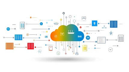 Fototapete - Scalable cloud network icon with interconnected servers symbolizing efficient and reliable web hosting infrastructure  Represents digital technology data processing and interconnected IT systems