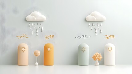 Aufkleber - Elegant and minimalist weather symbol designs in soft muted colors for digital applications such as weather apps UI elements and environmental graphics