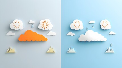 Aufkleber - Minimalist Weather Symbols Designed with Crisp Clear Edges and Representing Mist Heat Waves and Cold Fronts in Two Contrasting Colors