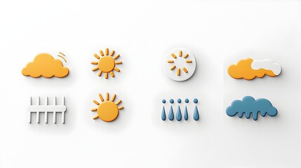 Aufkleber - Minimalist Weather Symbols in Two Contrasting Colors Representing Atmospheric Conditions Such as Mist Heat Waves and Cold Fronts with Crisp Clear Edges and a Stylized Geometric Design