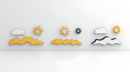 Fototapete - Minimalist Weather Symbols in Contrasting Colors Representing Mist Heat Waves and Cold Fronts  Abstract Graphic with Crisp Clear Edges Designed for Weather Forecasting Climate Visualization