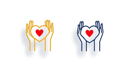 Poster - Minimalist Charity Icons in Two Hues Depicting Open Hands Forming a Heart Symbol Representing Generosity Care and Community Support