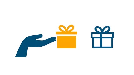Poster - Dual color donation icon featuring a hand passing a gift box symbolizing the act of charity and giving to support the community