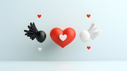 Aufkleber - Dual Tone Winged Heart Emblem a Symbolic Representation of Free Spirited Love Captured in a Bold Minimalist Graphic Design Style