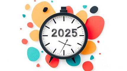 Aufkleber - Minimalist and stylish 2025 graphic design with clean line art of a clock striking midnight creating a simple yet elegant template for advertising or promotional copy