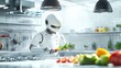 © Anton - robot chef in crisp white uniform preparing vegetables,