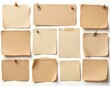 © Nahid - Vintage Blank Paper Notes Collection with Tape, Pins and Clips on White Background - Realistic Textured Design for Scrapbooking and Collage