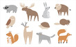 © danceyourlife - Adorable Set of Vector Animals. Cute Woodland Wildlife Illustration for Design and Art. Bear, Moose, Fox, Wolf, Squirrel, Owl, Rabbit, Bison and Beaver