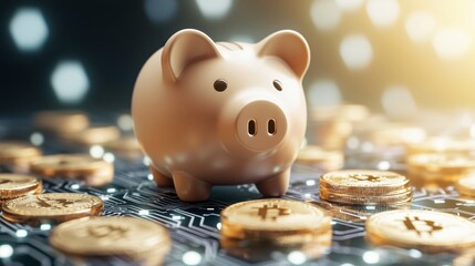 Digital Piggy Bank with Cryptocurrency Coins