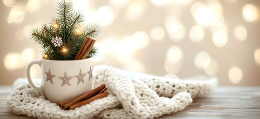 Wall Mural - A white mug with stars on it sits on a table