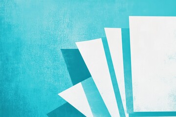 Wall Mural - minimalist abstract illustration of overlapping white paper sheets on textured aqua background