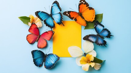 A minimalist greeting card for Women s Day showcasing colorful butterflies