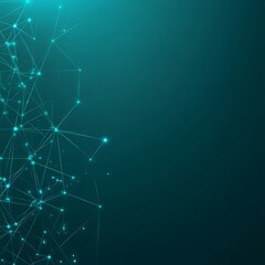 Abstract Technology Background with Interconnected Nodes, Lines, and Glowing Points in Teal and Blue