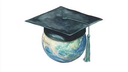 Poster - Graduation cap with globe portraying global education and study concept symbolizing education abroad and international learning