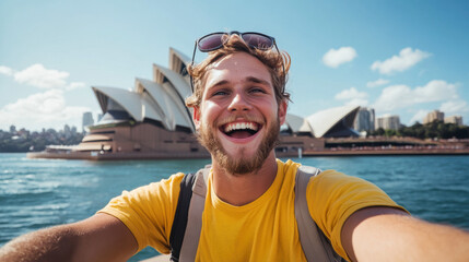 A man in a yellow shirt is smiling