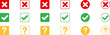 © Rick Cranches - Cross check mark exclamation mark on white background. Isolated vector sign symbol. Set of check mark or exclamation mark icons. Flat vector icon. Test question. EPS 10