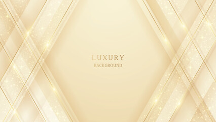 Wall Mural - elegant cream beige background with golden lines and sparkling glitter light effect in 3d paper cut 