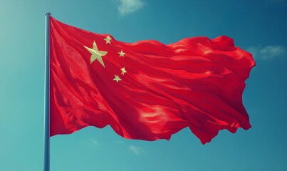 China country flag in wind, waving red banner with patriotic pride, state and government republic symbol, national day for celebration