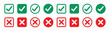 © Ira - Set of green and red check box with yes and no sign. Modern label icons check mark and cross on transparent background.