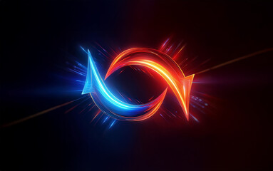 Poster - A blue and red glowing arrow symbol shaped like an infinity sign against a dark background.