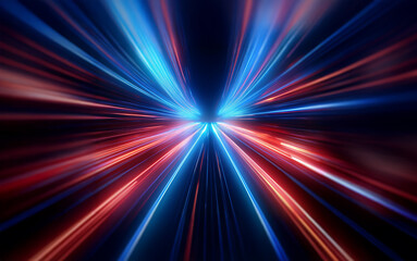 Aufkleber - A dynamic abstract pattern of red and blue light streaks radiating outward from a central point.