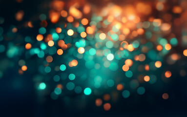 A dark background with out-of-focus glowing orange and turquoise circles.