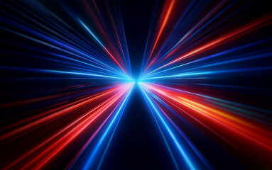 Aufkleber - Abstract image of red and blue light streaks radiating outwards from the center on a black background.