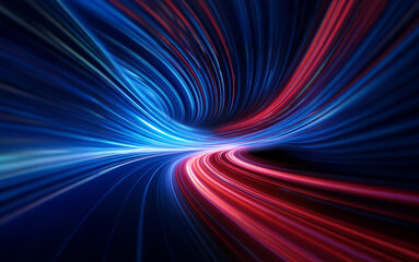 Poster - Abstract digital art with swirling lines of red and blue light.