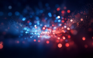 Poster - Abstract background with red and blue bokeh lights against a dark background.
