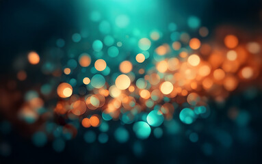 Leinwandbilder - An abstract background featuring a blend of blue-green and orange bokeh lights against a dark blue background.