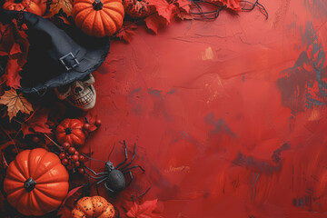 Most downloaded red background Halloween and character concept wallpaper with copy space.