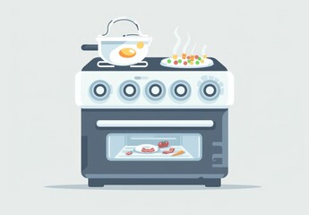 kitchen stove, cooking, meal preparation, modern appliance, home cooking, nutritious food, culinary art, steaming pot, fresh ingredients, food preparation station, pastel colors, simple design, ceram