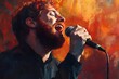 © rehan - A painted portrait of a bearded man singing into a microphone.