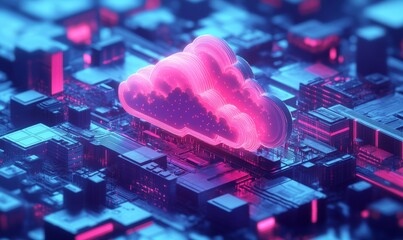 Wall Mural - isometric illustration depicting modern cloud technology and networking concept, representing web cl