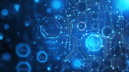 Aufkleber - Abstract digital circuitry design with glowing elements and hexagonal patterns.