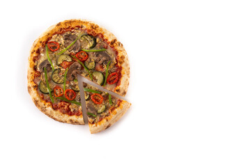 Vegetarian pizza with zucchini, tomato, peppers and mushrooms