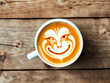 © Vectplus - latte art on cup of coffee featuring a playful face artfully drawn on its surface