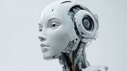 Aufkleber - A futuristic robotic head with glowing circuitry, symbolizing advanced technology and AI.