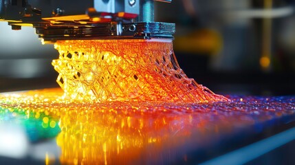 Aufkleber - As molten plastic is extruded across a build platform, a rainbow-colored lattice structure emerges.