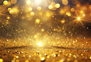 Golden focus lights with sparkle dust background