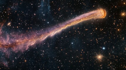Wall Mural - Burning comet tail streaking across the night sky, surrounded by bright stars and deep nebulae generative ai