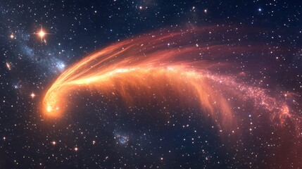 Wall Mural - Burning comet tail streaking across the night sky, surrounded by bright stars and deep nebulae generative ai