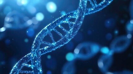 Fototapete - A close-up view of a DNA double helix structure, representing genetic material and biology.