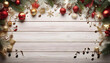 © Galeno - white wood background music notes text space christmas decorations celebrations surrounding flat laid compositions arrangements