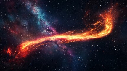 Wall Mural - Burning comet tail streaking across the night sky, surrounded by bright stars and deep nebulae generative ai