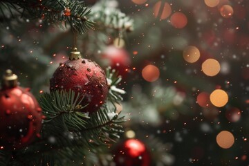 Wall Mural - festive christmas tree with red bauble
