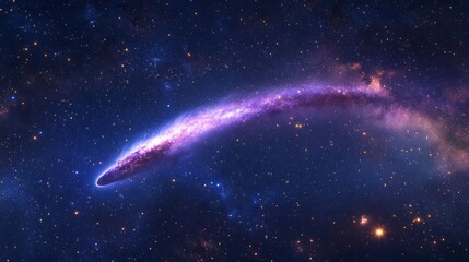 Wall Mural - Burning comet tail streaking across the night sky, surrounded by bright stars and deep nebulae generative ai
