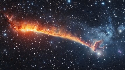 Wall Mural - Burning comet tail streaking across the night sky, surrounded by bright stars and deep nebulae generative ai