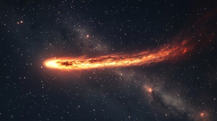 Wall Mural - Burning comet tail streaking across the night sky, surrounded by bright stars and deep nebulae generative ai